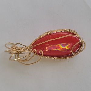 Gorgeous Handcrafted Dichroic Glass Fused Pendant with Gold Wrapping
